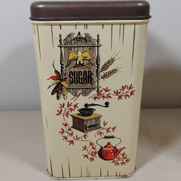 Cheinco Tin Canisters Labeled Flour Sugar Coffee Tea Bicentennial Set 1776 Eagle - Picture 10 of 16